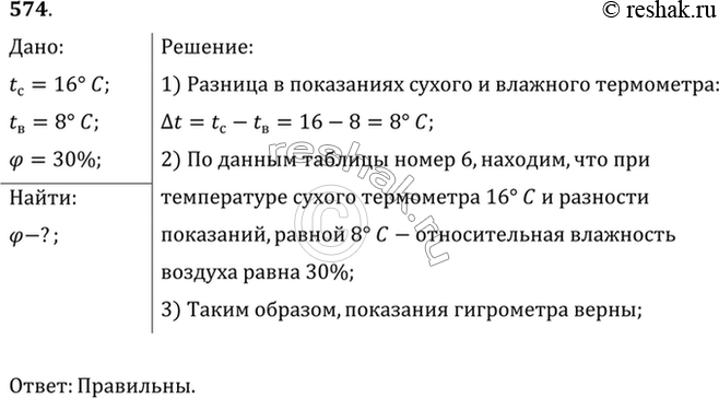 Изображение Сухой термометр психрометра показывает 16 °С, а влажный 8 °С. Относительная влажность, измеренная по волосному гигрометру, равна 30%. Правильны ли показания...