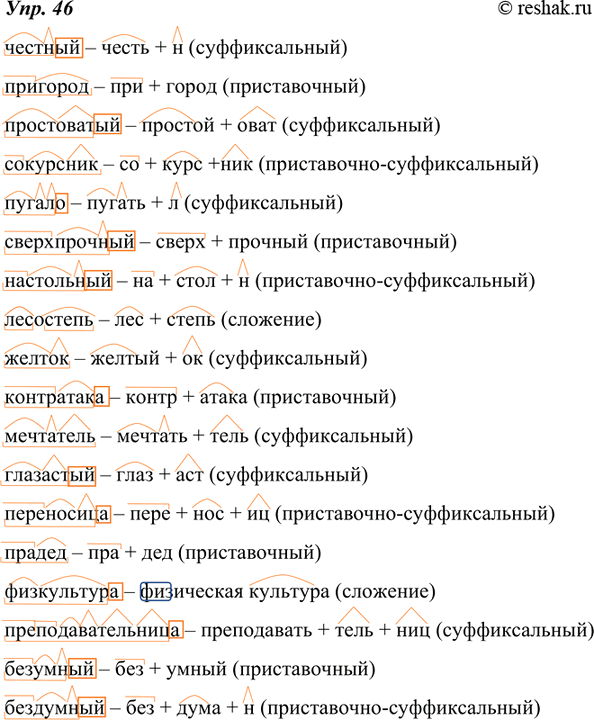 Изображение 46. Укажите слова, от которых образованы данные существительные и прилагательные. Установите способ образования каждого слова.Образец записи:анти +военный ->...